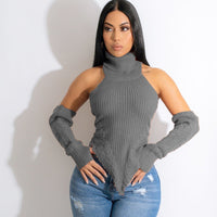 Turtle Neck Fake Sleeve Finger Hole Casual Top