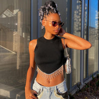 Metal Chain Tassel Round Neck Casual Crop Top