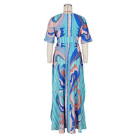 Butterfly Short Sleeve Print Big Swing Maxi Dress