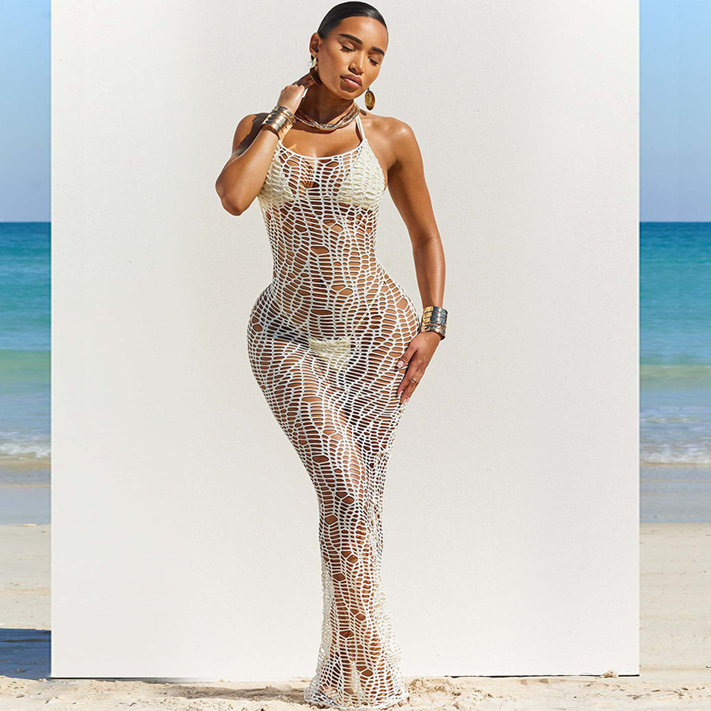 Halter Neck Bare Back Beach Long Skirt Suit