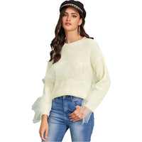 Long Sleeve Mesh Ruffled Stitching Casual Sweater