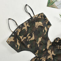 Shoulder Strap Camouflage Street Mini Dress