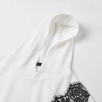 Long Sleeve Loose Fit Lace Pointed Hoodie Top