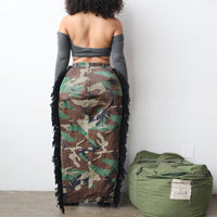 Camouflage Washed Tassel High Silt Long Skirt