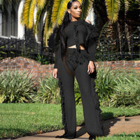 Long Sleeve Tassel Point Sweat Pants Suit