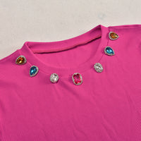 Short Sleeve Diamond Embedded Casual Top