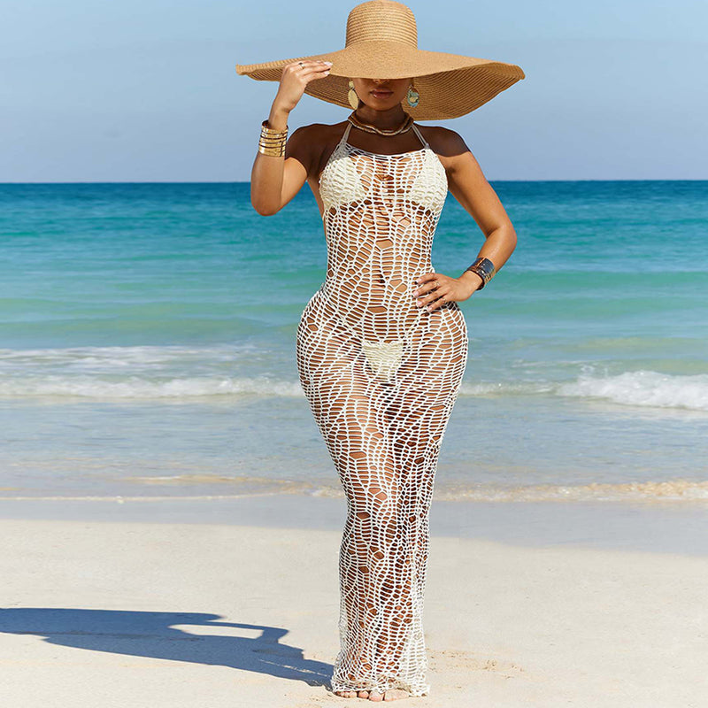 Halter Neck Bare Back Beach Long Skirt Suit