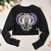 Motorcycle Printed Long Sleeve Crop Top