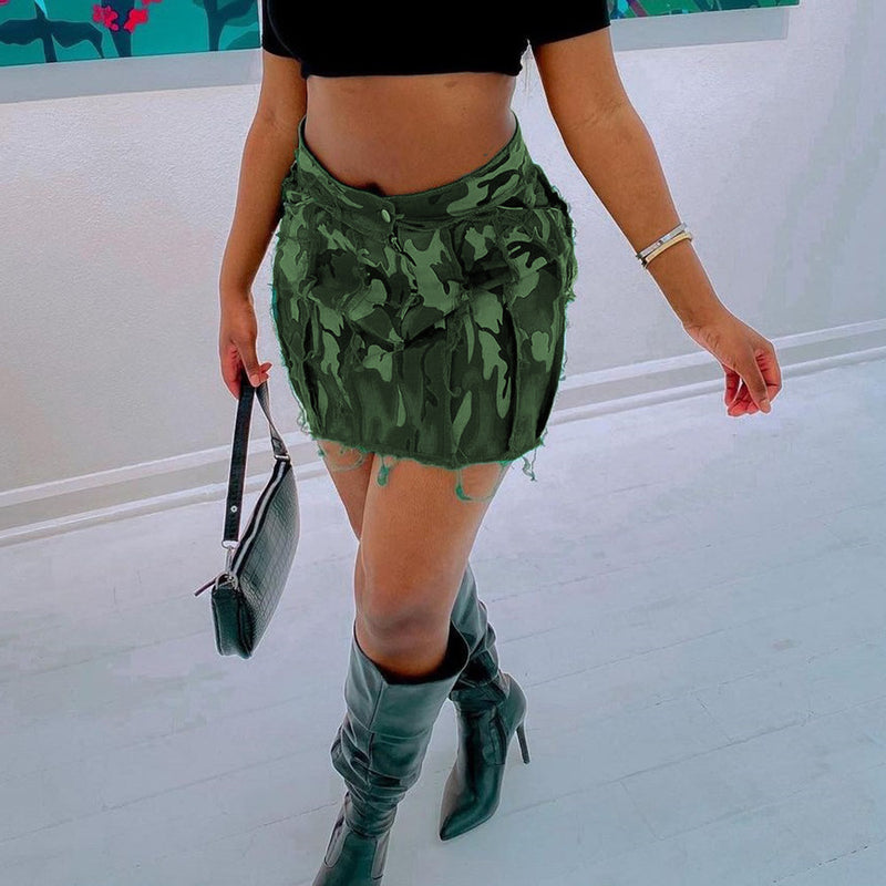 Street Tassel Camouflage Beggar Mini Skirt