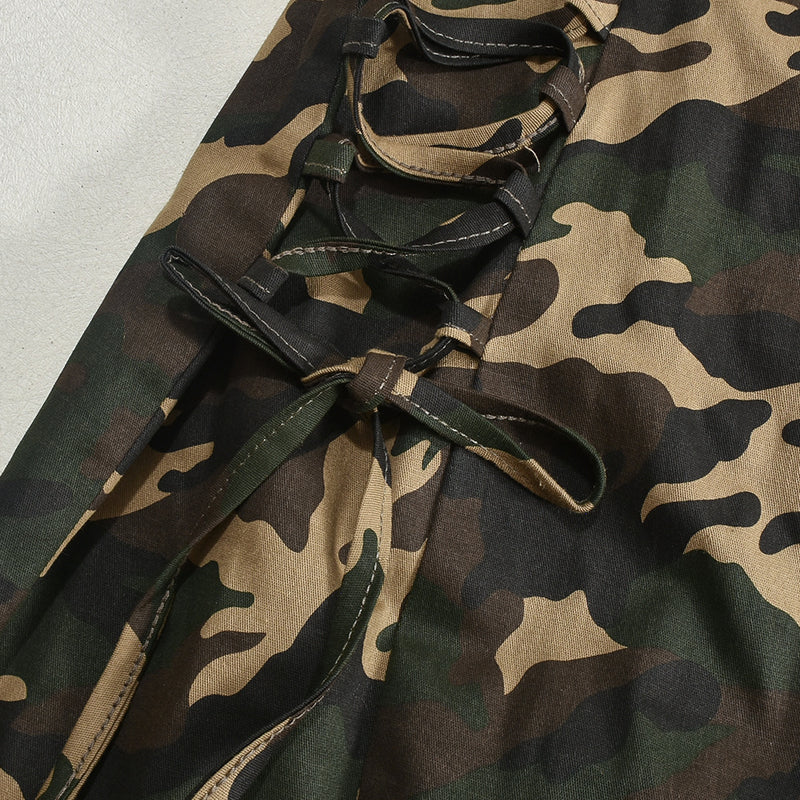 Shoulder Strap Camouflage Street Mini Dress