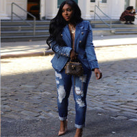 Long Sleeve Double Breasted Lion Lapel Denim Jacket