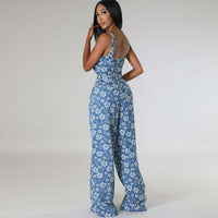 Jacquard Sleeveless Tank Top Flower Wide Long Pants Suit