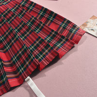 Costume Halter Neck Bra Top Plaid Pleated Skirt Suit