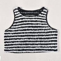 Sleeveless Black White Striped Slim Fit Tank Top