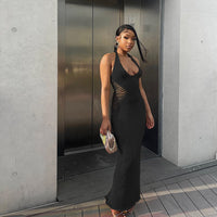 Deep V Neck Side Cut Diamond Cut Out Maxi Dress