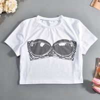 Sunglass Printed Short Sleeve Casual Crop Top