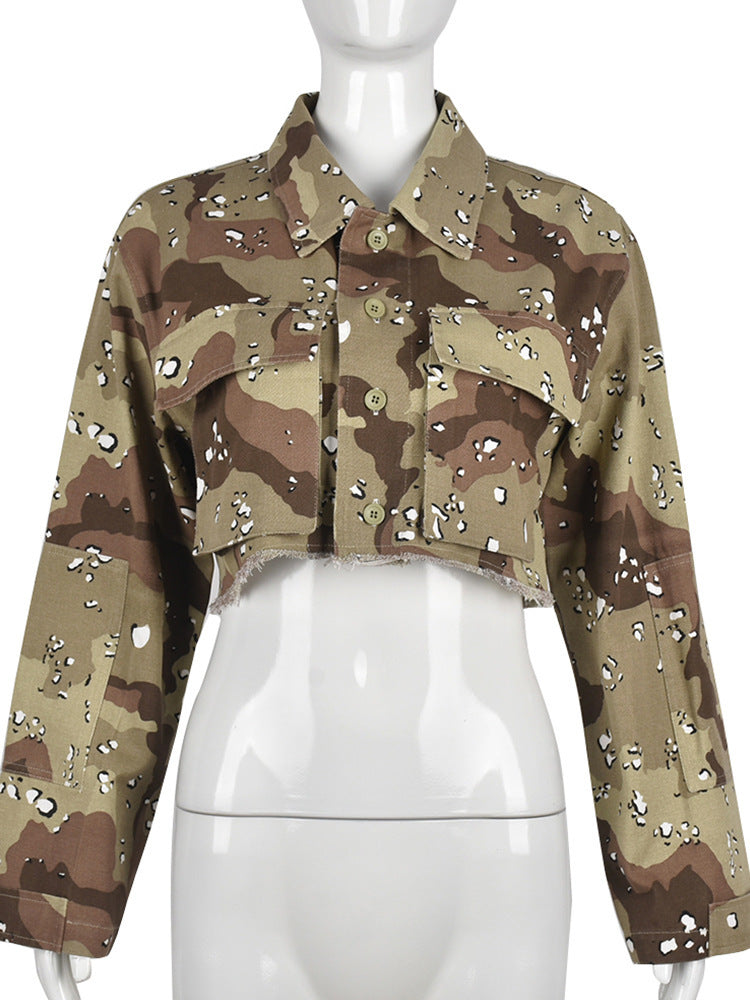 Long Sleeve Camouflage Front Pocket Shirt Jacket