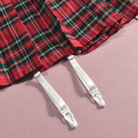 Costume Halter Neck Bra Top Plaid Pleated Skirt Suit