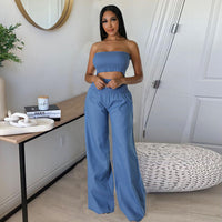 Casual Tube Top High Waist Loose Fit Pants Suit