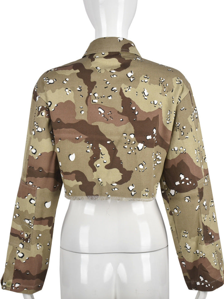 Long Sleeve Camouflage Front Pocket Shirt Jacket