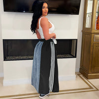 Casual Striped A-Line Loose Fit Denim Long Skirt