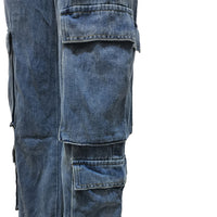 Washed Multi Pockets Low Banding Waist Denim Pants