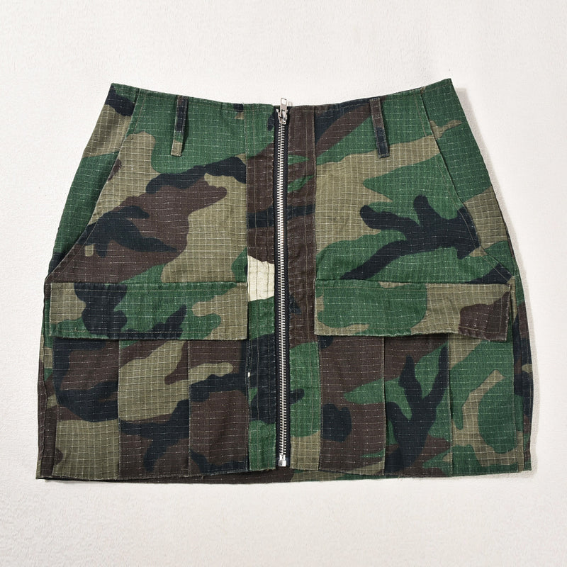 Womens Full Zip Up Camouflage Short Skirt