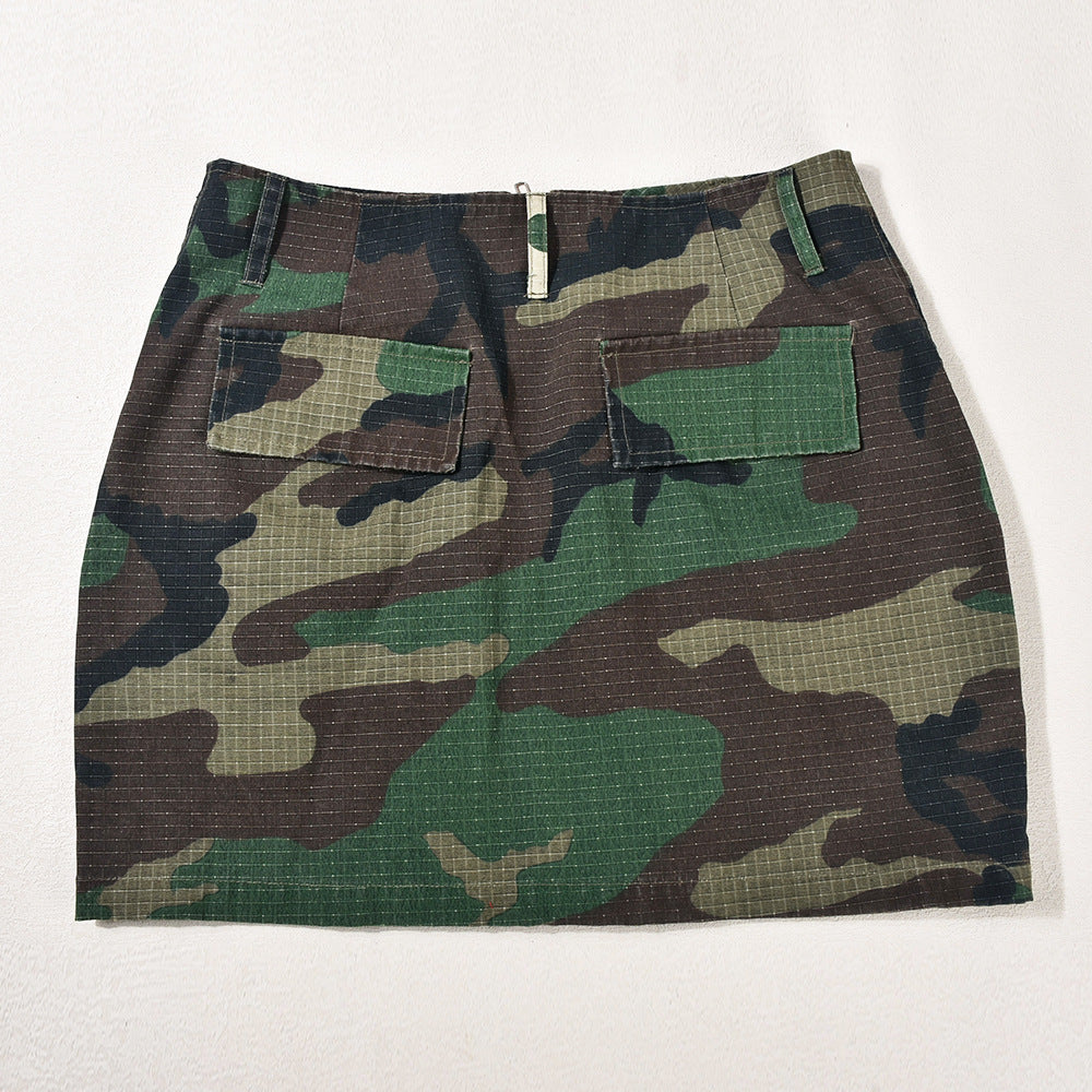 Womens Full Zip Up Camouflage Short Skirt