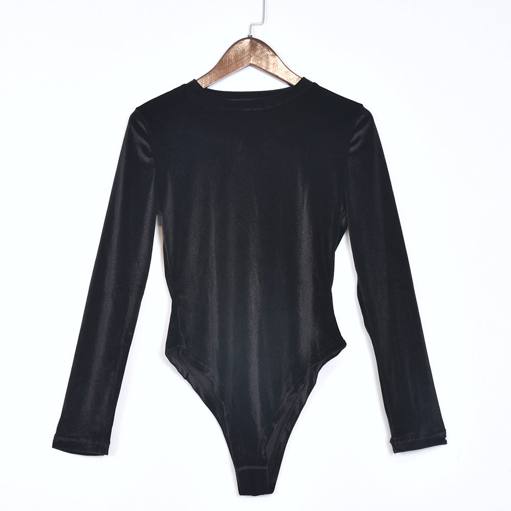 Long Sleeve Round Neck Crotch Sexy Bodysuit