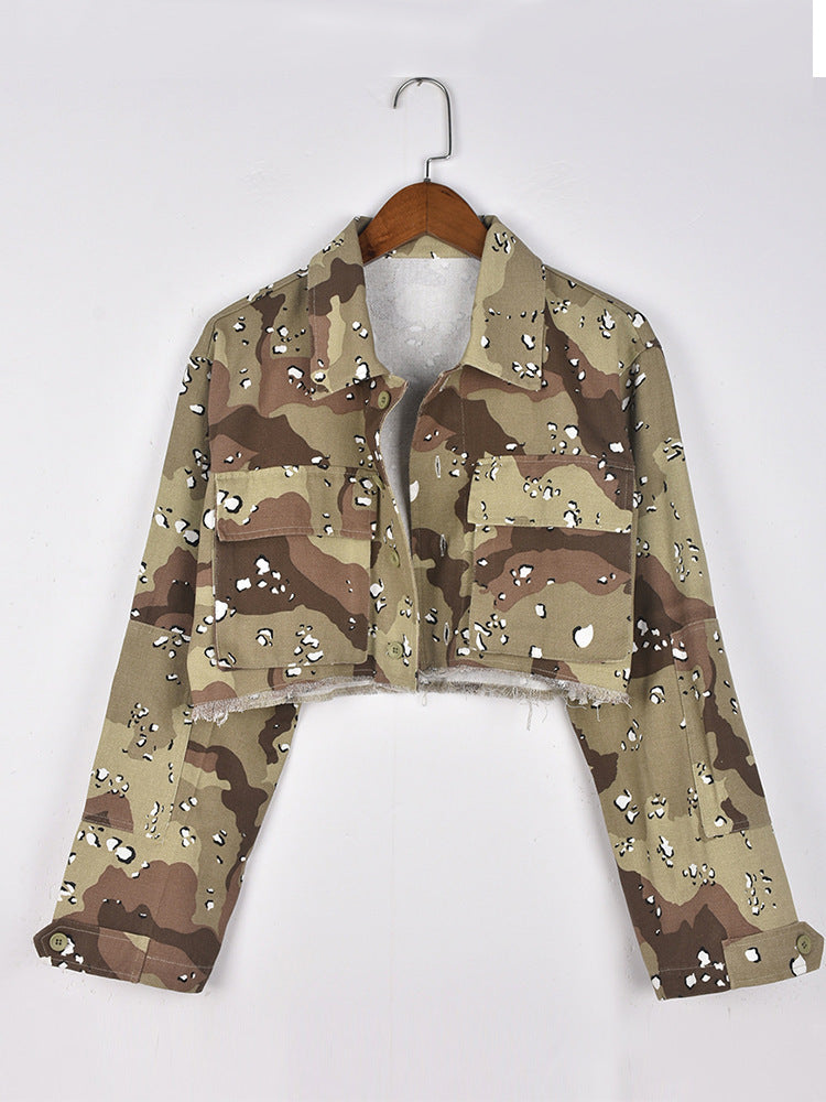 Long Sleeve Camouflage Front Pocket Shirt Jacket