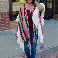 Geometric Knitted Hand Hook Tassel Cardigan