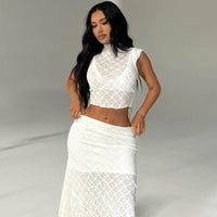 Sleeveless Breathable Lace Tank Top Long Skirt Suit