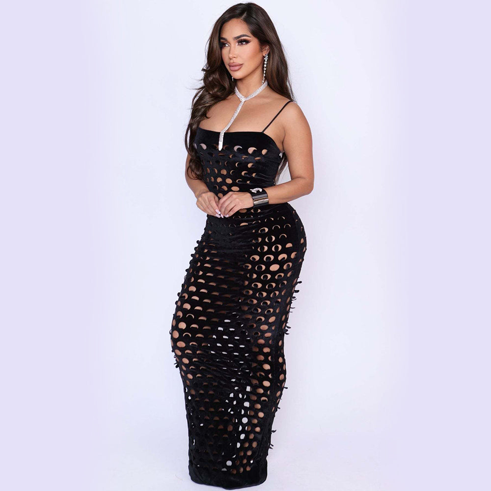 Sleeveless Dot Hole Sexy Party Maxi Dress