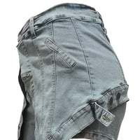 Elastic Fake Two Piece Button Denim Shorts