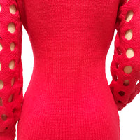 Long Sleeve Knitted Hollow Bodycon Midi Dress