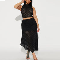 Sleeveless Breathable Lace Tank Top Long Skirt Suit