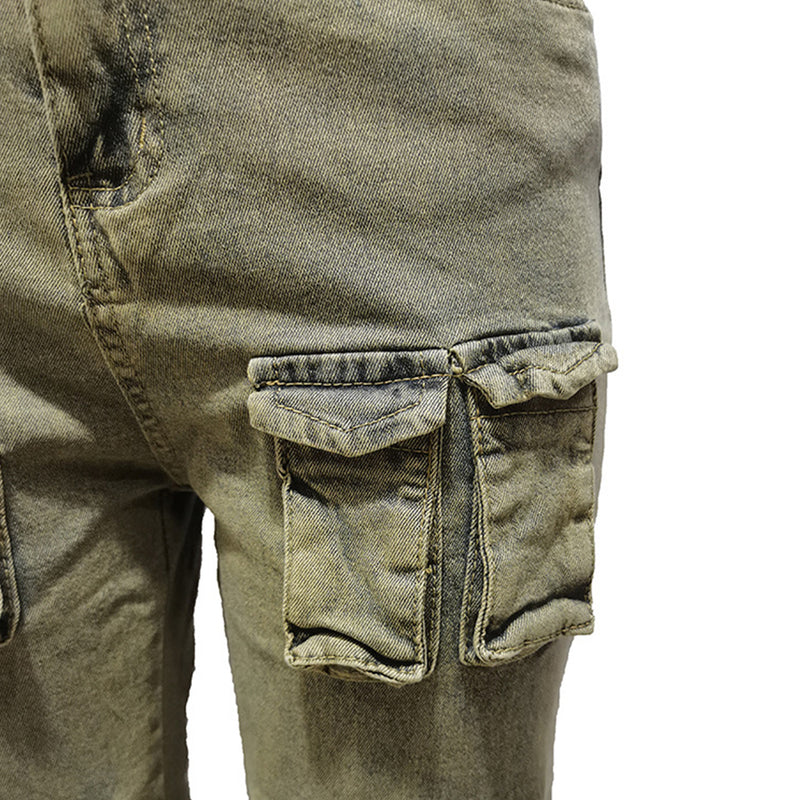 Washed Old Retro Low Waist Cargo Denim Pants