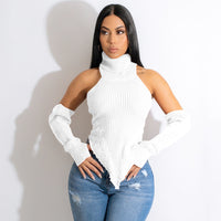 Turtle Neck Fake Sleeve Finger Hole Casual Top