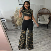 Long Sleeve Crop Bomber Jacket Pants Suit