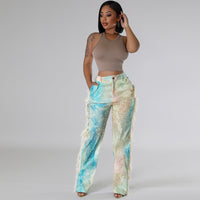 Graphic Printed Tassel Straight Casual Long Pants