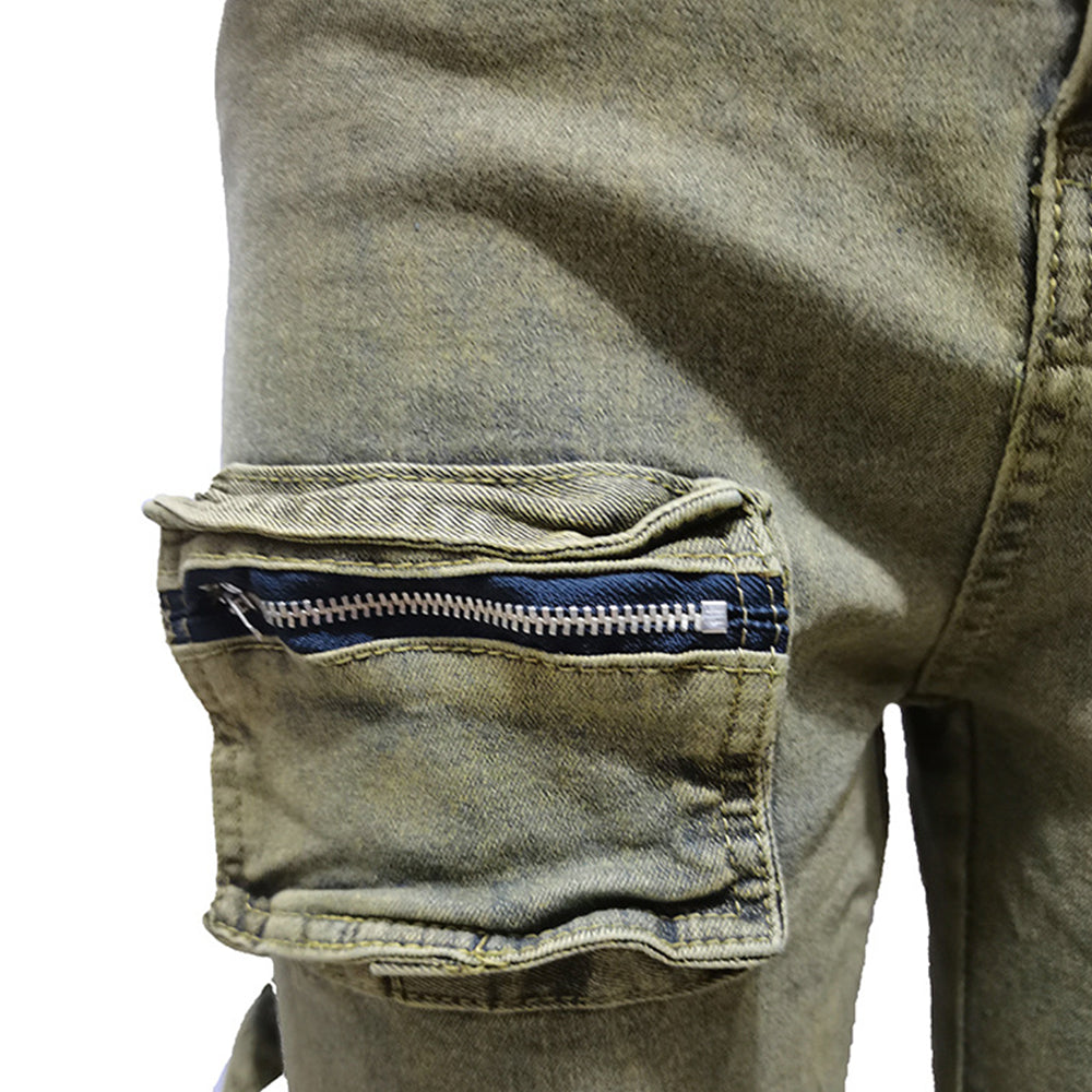 Washed Old Retro Low Waist Cargo Denim Pants