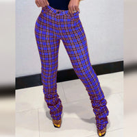 Plaid Pattern Hip Lifting Slim Fit Casual Pants