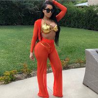 Long Sleeve Crop Zip Up Hoodie Wide Beach Pants Suit