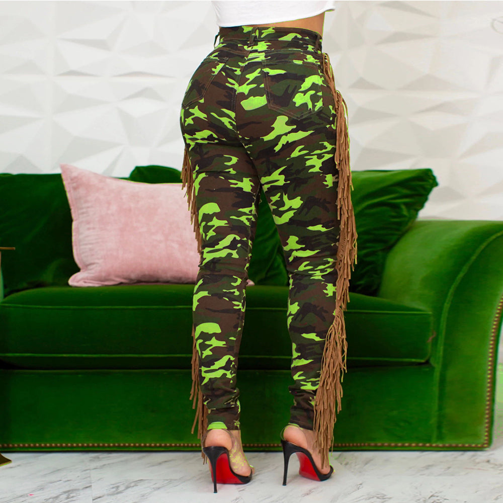 Camouflage Tassel Casual Slim Fit Pants