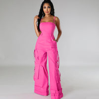 Sexy Sleeveless Multi Pockets Wide Leg Jumpsuit