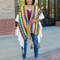 Geometric Knitted Hand Hook Tassel Cardigan