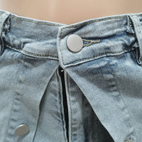 Elastic Fake Two Piece Button Denim Shorts