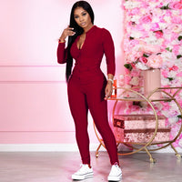 Long Sleeve Textured Trainning Jacket Pants Suit