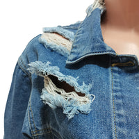 Long Sleeve Irregular Crop Open Front Denim Jacket