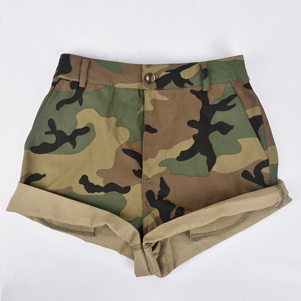 Roll Up Hem Zipper Casual Army Shorts